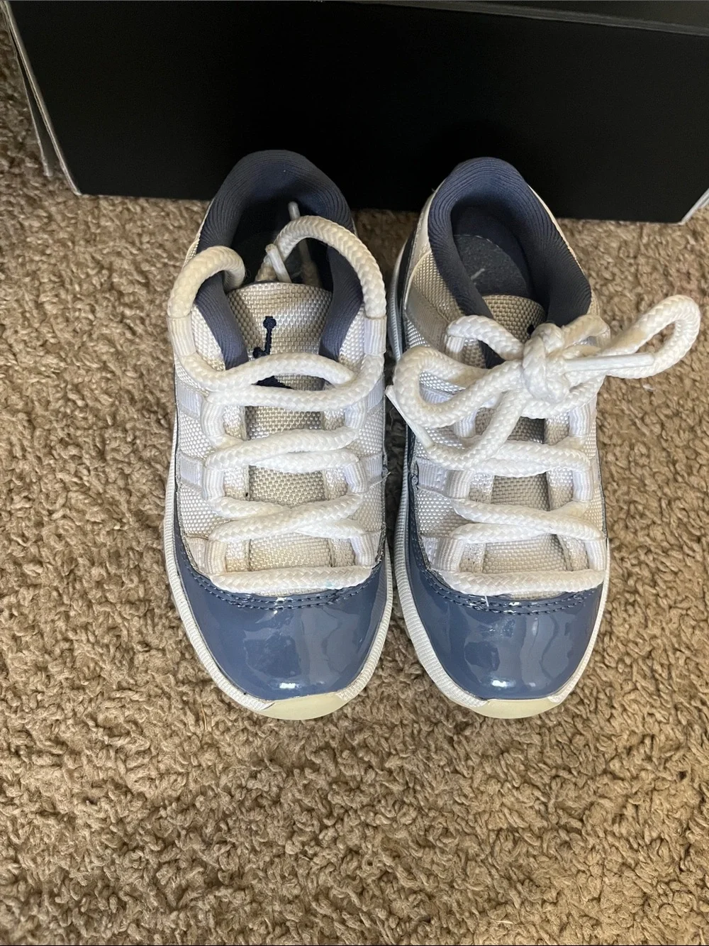 Jordan Kids White and Navy Patent-Look Sneakers